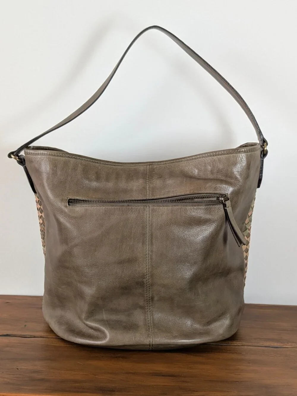 Genuine Leather Woven Tote Bag Multicolor Shoulder Purse Medium Size